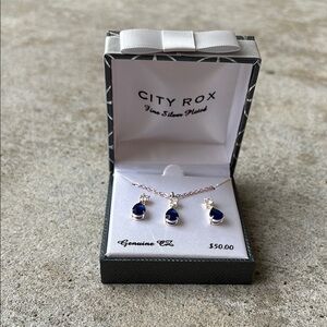 City Rox Blue and Silver Faceted Necklace and Earrings Set